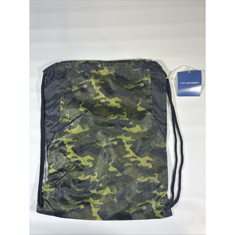 Port Authority Green Black Camo Drawstring Backpack Cinch Sack Sport Gym Bag NWT